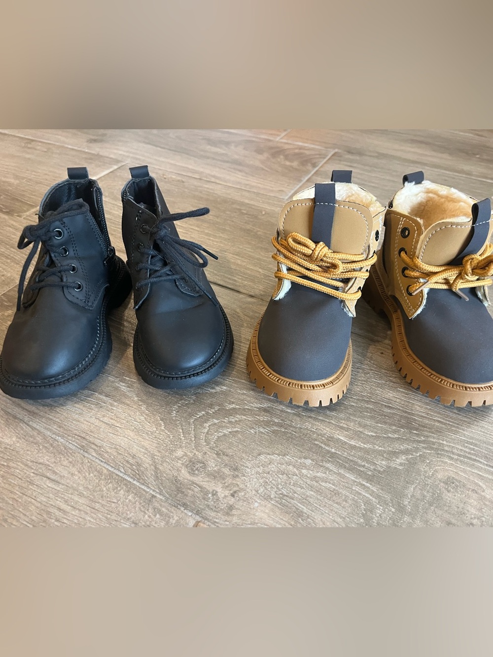 Kids Lace-Up Winter Boots in Black and Brown-Tan